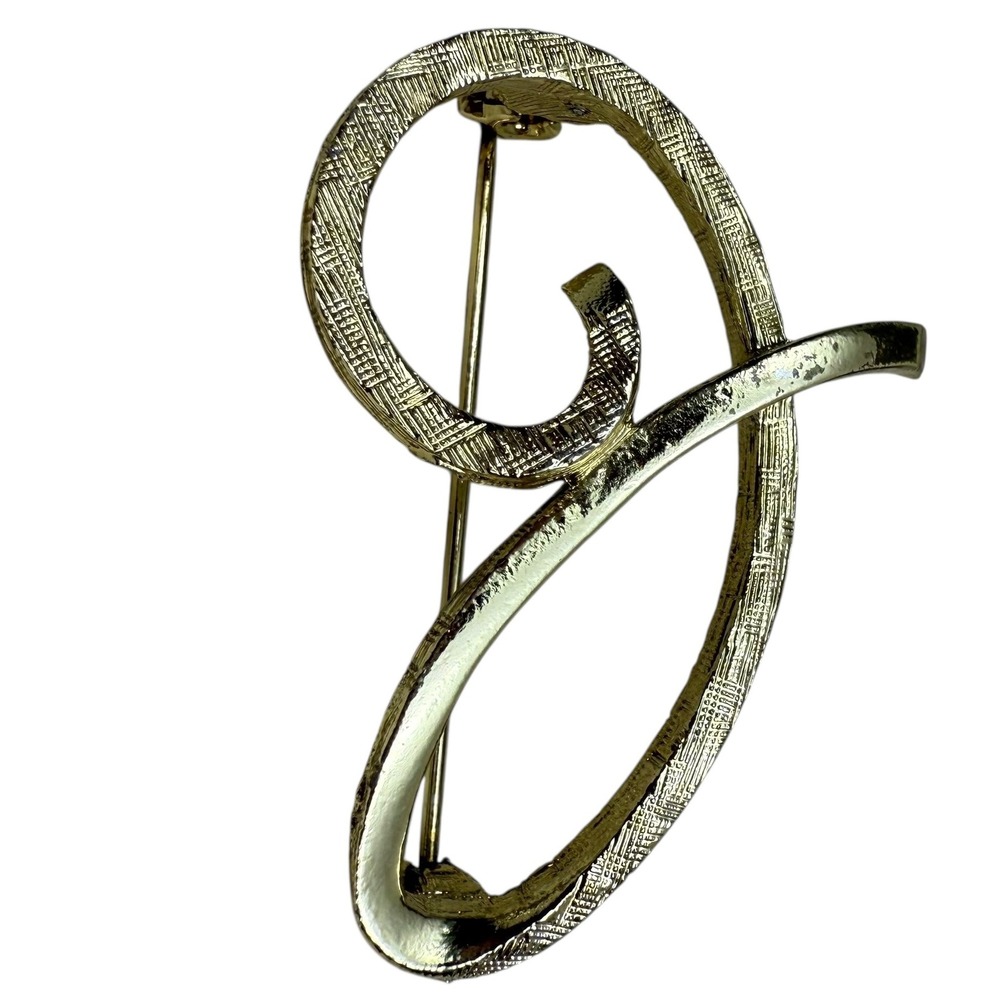 Vintage Gold Tone Initial Letter g Brooch Pin Fashion Costume Jewelry 2 3/4 in L